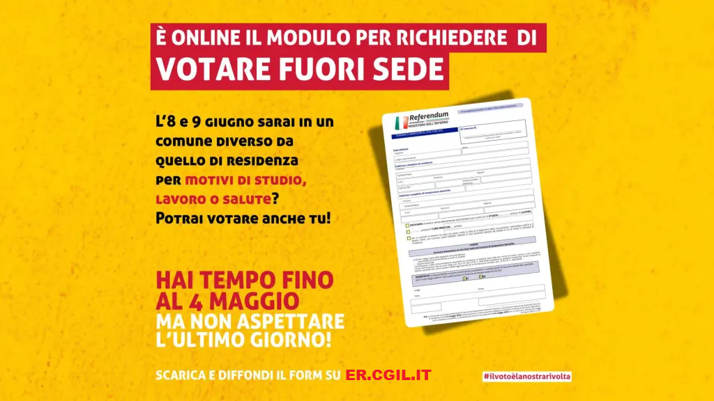 E ONLINE IL MODULO PER RICHIEDERE DI VOTARE FUORI SEDE