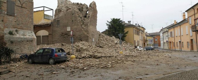 The destroyed Clock Tower is seen after earthquake, in Finale Emilia, northern Italy, Sunday, May 20. 2012.  A magnitude-6.0 earthquake shook northern Italy early Sunday, killing at least three people and toppling some buildings, emergency services and news reports said. The quake struck at 4:04 a.m. Sunday between Modena and Mantova, about 35 kilometers (22 miles) north-northwest of Bologna at a relatively shallow depth of 10 kilometers (6 miles), the U.S. Geological Survey said. (AP Photo/Luca Bruno)